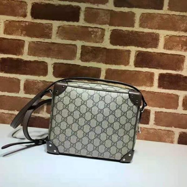 Gucci Unisex GG Shoulder Bag with Leather Details BeigeEbony GG Supreme Canvas (8)
