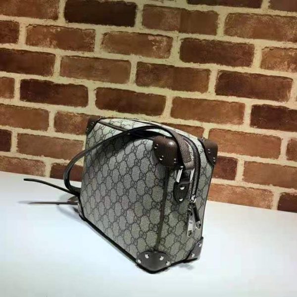 Gucci Unisex GG Shoulder Bag with Leather Details BeigeEbony GG Supreme Canvas (9)