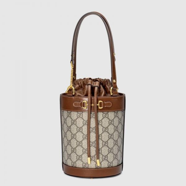 Gucci Unisex Gucci Horsebit 1955 Small Bucket Bag GG Supreme Canvas Brown Leather
