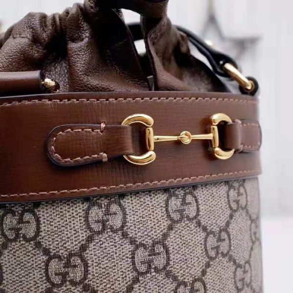 Gucci Unisex Gucci Horsebit 1955 Small Bucket Bag GG Supreme Canvas Brown Leather (3)