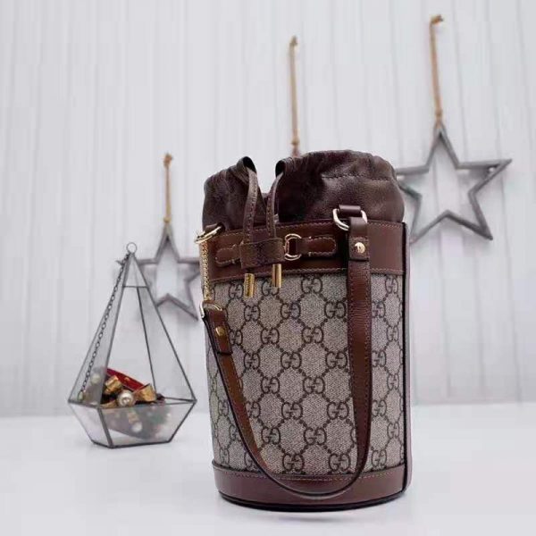 Gucci Unisex Gucci Horsebit 1955 Small Bucket Bag GG Supreme Canvas Brown Leather (4)