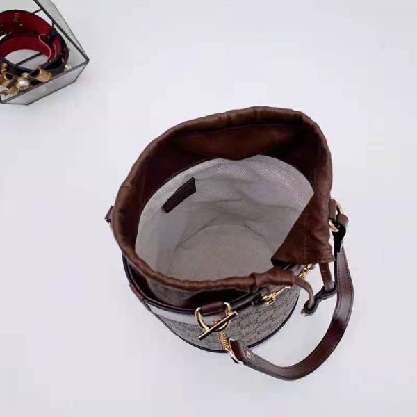 Gucci Unisex Gucci Horsebit 1955 Small Bucket Bag GG Supreme Canvas Brown Leather (7)