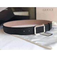 Gucci Unisex Gucci Signature Leather Belt Rectangular Buckle 4 cm Width-Black