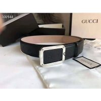 Gucci Unisex Gucci Signature Leather Belt Rectangular Buckle 4 cm Width-Black