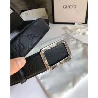 Gucci Unisex Gucci Signature Leather Belt Rectangular Buckle 4 cm Width-Black