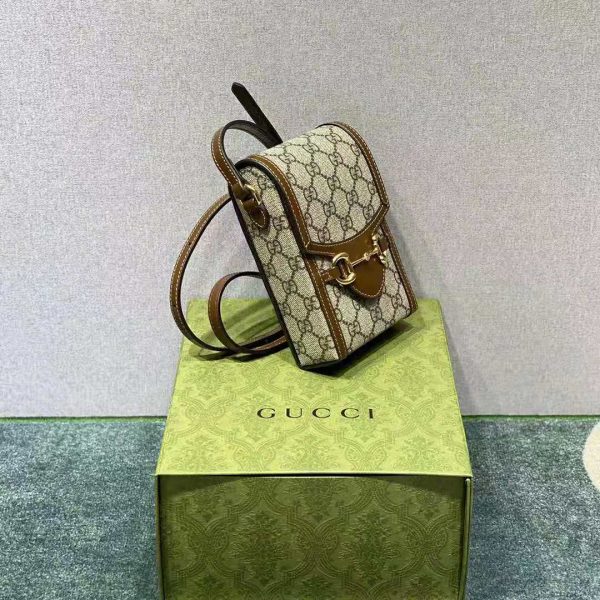 Gucci Unisex Horsebit 1955 Mini Bag Beige and Ebony GG Supreme Canvas (1)