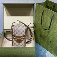 Gucci Unisex Horsebit 1955 Mini Bag Beige and Ebony GG Supreme Canvas