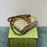 Gucci Unisex Horsebit 1955 Mini Bag Beige and Ebony GG Supreme Canvas