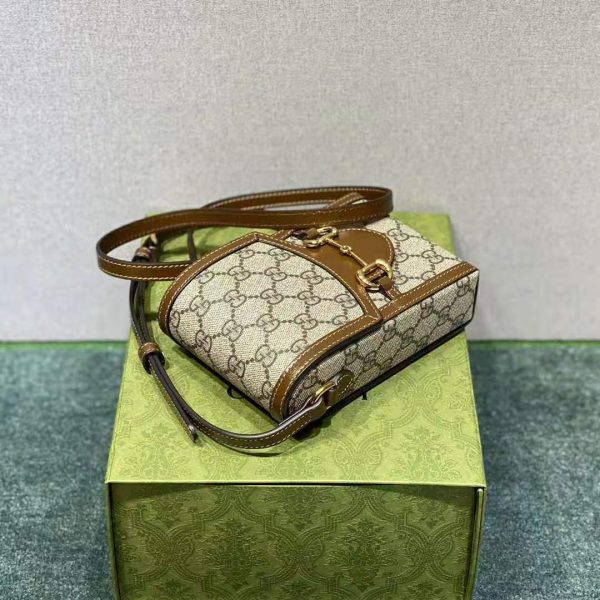 Gucci Unisex Horsebit 1955 Mini Bag Beige and Ebony GG Supreme Canvas (3)