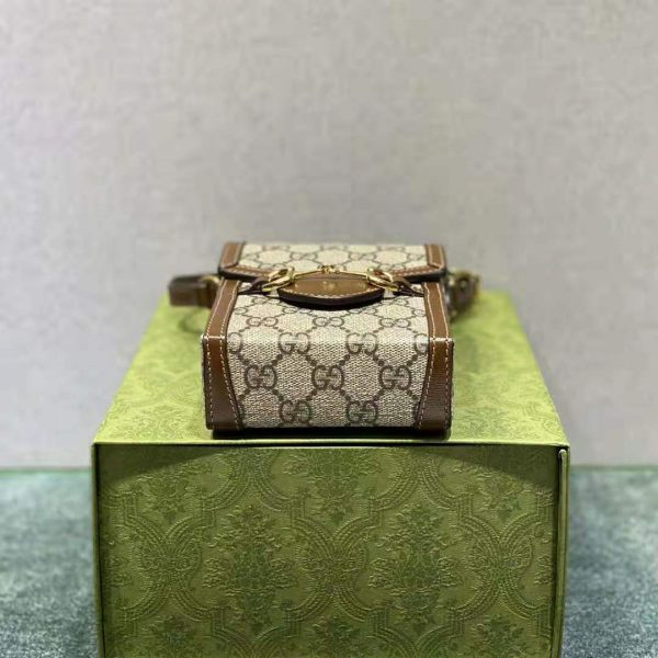 Gucci Unisex Horsebit 1955 Mini Bag Beige and Ebony GG Supreme Canvas (5)