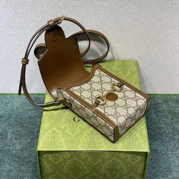 Gucci Unisex Horsebit 1955 Mini Bag Beige and Ebony GG Supreme Canvas (6)