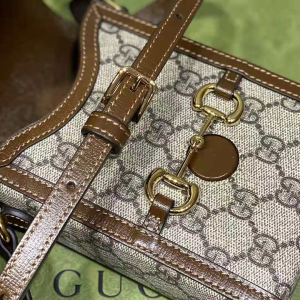 Gucci Unisex Horsebit 1955 Mini Bag Beige and Ebony GG Supreme Canvas (7)