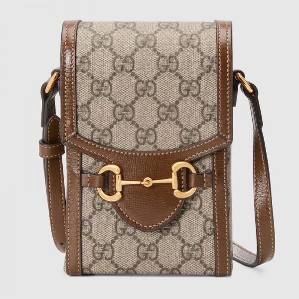 Gucci Unisex Horsebit 1955 Mini Bag Beige and Ebony GG Supreme Canvas