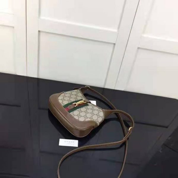 Gucci Unisex Jackie 1961 Mini Shoulder Bag BeigeEbony GG Supreme Canvas (8)