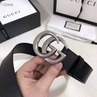 Gucci Unisex Leather Belt with Double G Buckle 4 cm Width-Black