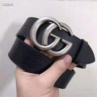 Gucci Unisex Leather Belt with Double G Buckle 4 cm Width-Black