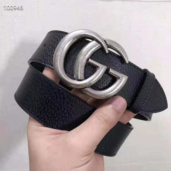 Gucci Unisex Leather Belt with Double G Buckle 4 cm Width-Black (2)