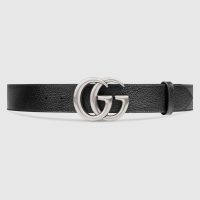 Gucci Unisex Leather Belt with Double G Buckle 4 cm Width-Black