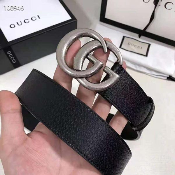 Gucci Unisex Leather Belt with Double G Buckle 4 cm Width-Black (7)