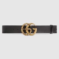 Gucci Unisex Leather Belt with Double G Buckle with Snake 4 cm Width Black