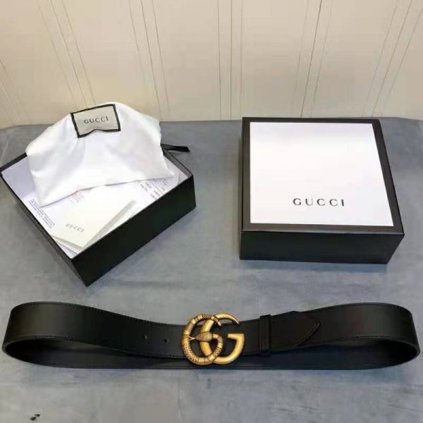 Gucci Unisex Leather Belt with Double G Buckle with Snake 4 cm Width Black (5)