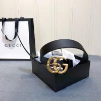 Gucci Unisex Leather Belt with Double G Buckle with Snake 4 cm Width Black