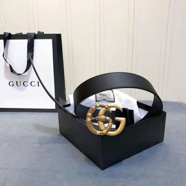 Gucci Unisex Leather Belt with Double G Buckle with Snake 4 cm Width Black (6)