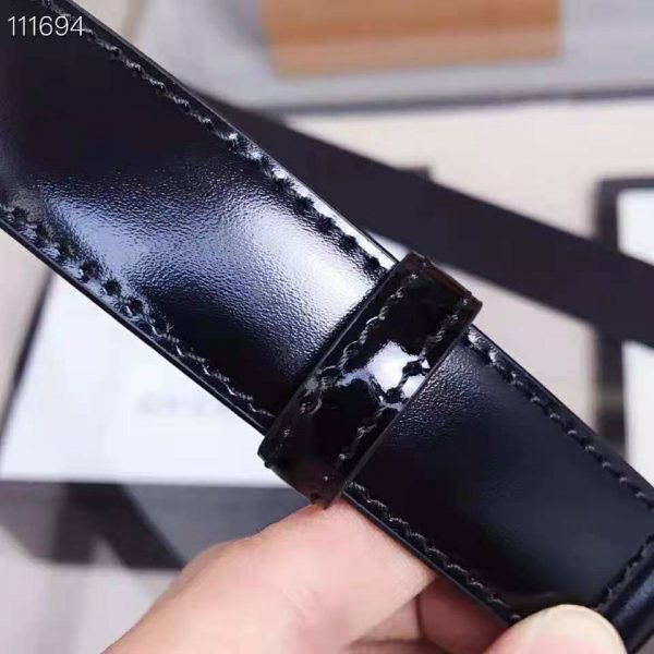 Gucci Unisex Leather Belt with G Buckle Black Leather 2.5 cm Width (4)