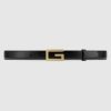 Gucci Unisex Leather Belt with G Buckle Black Leather 2.5 cm Width