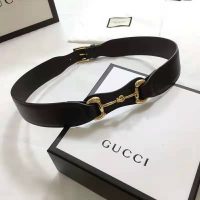 Gucci Unisex Leather Belt with Horsebit 4 cm Width Black Smooth Leather