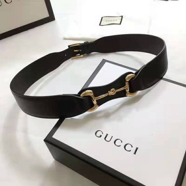 Gucci Unisex Leather Belt with Horsebit 4 cm Width Black Smooth Leather (1)