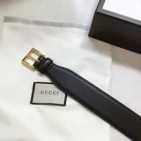 Gucci Unisex Leather Belt with Horsebit 4 cm Width Black Smooth Leather