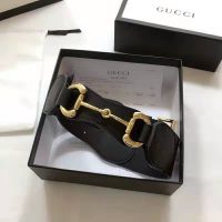 Gucci Unisex Leather Belt with Horsebit 4 cm Width Black Smooth Leather