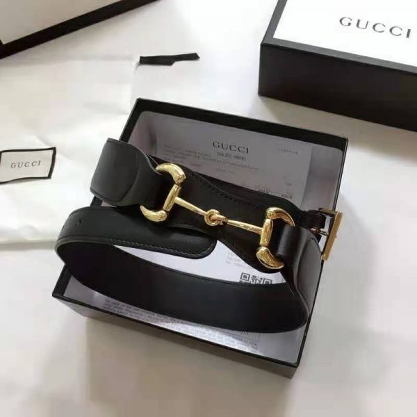 Gucci Unisex Leather Belt with Horsebit 4 cm Width Black Smooth Leather (8)