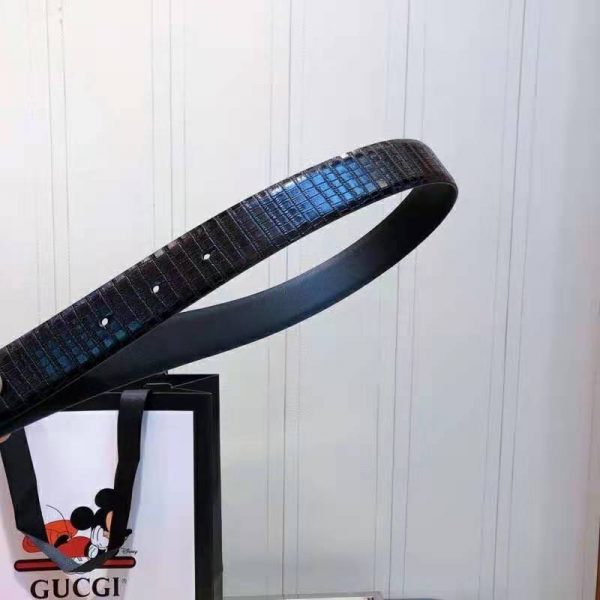 Gucci Unisex Lizard Belt with Interlocking G Horsebit Buckle 2.5 cm Width Black Lizard (6)