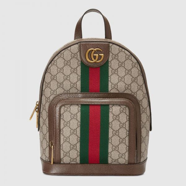 Gucci Unisex Ophidia GG Small Backpack Beige/Ebony GG Supreme Canvas