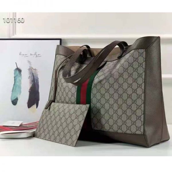 Gucci Unisex Ophidia Soft GG Supreme Medium Tote BeigeEbony Supreme Canvas (2)