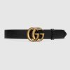 Gucci Unisex Wide Leather Belt with Double G Buckle 4 cm Width-Black