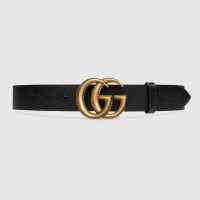 Gucci Unisex Wide Leather Belt with Double G Buckle 4 cm Width-Black