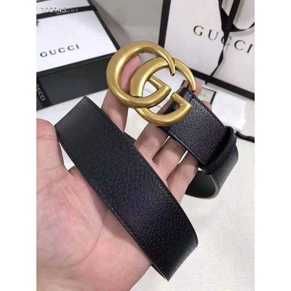 Gucci Unisex Wide Leather Belt with Double G Buckle 4 cm Width-Black (3)