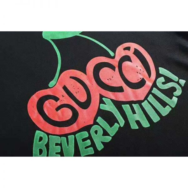 Gucci Women Beverly Hills Cherry Print Sweatshirt Cotton Jersey Crewneck Puff Sleeves-Black (8)