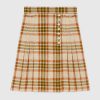 Gucci Women Check Wool Skirt with Horsebits Ivory Brown and Yellow Blend