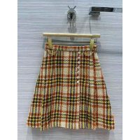 Gucci Women Check Wool Skirt with Horsebits Ivory Brown and Yellow Blend