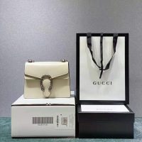 Gucci Women Dionysus Mini Leather Bag White Textured Leather Tiger Head