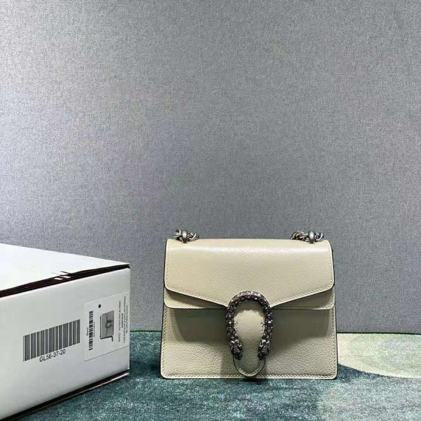 Gucci Women Dionysus Mini Leather Bag White Textured Leather Tiger Head (13)