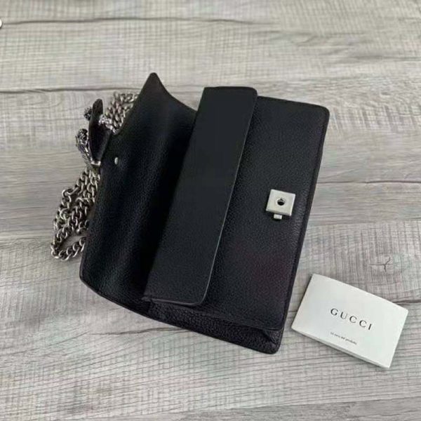 Gucci Women Dionysus Small Shoulder Bag Black Textured Leather Tiger Head (7)