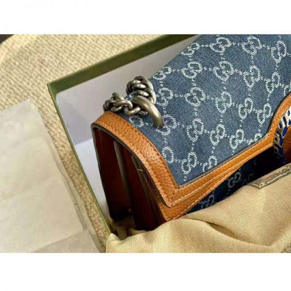Gucci Women Dionysus Small Shoulder Bag Washed Organic GG Jacquard Denim (5)