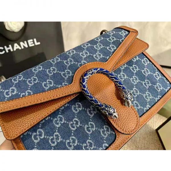 Gucci Women Dionysus Small Shoulder Bag Washed Organic GG Jacquard Denim (7)