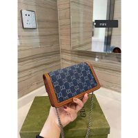 Gucci Women Dionysus Super Mini Bag Washed Organic GG Jacquard Denim