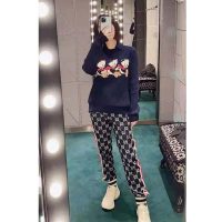 Gucci Women Disney x Gucci Donald Duck Cotton Wool Sweater Holes Crewneck Collar-Navy